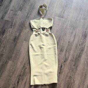 Cut-Out Halter Midi Dress in Light Green